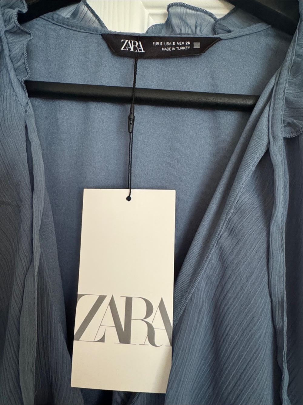 Zara Slate Blue Ruffled V-Neck Maxi Dress - Picture 8 of 13